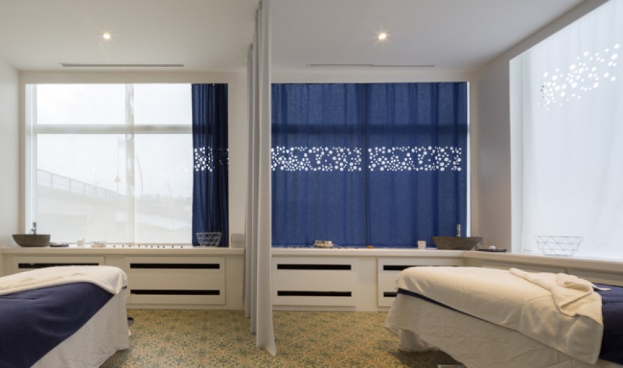 Translucent flat curtains in ultra marine blue 